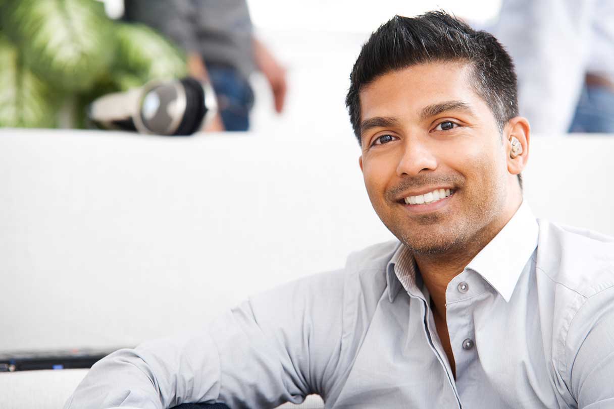 Close-up of man wearing hearing aid