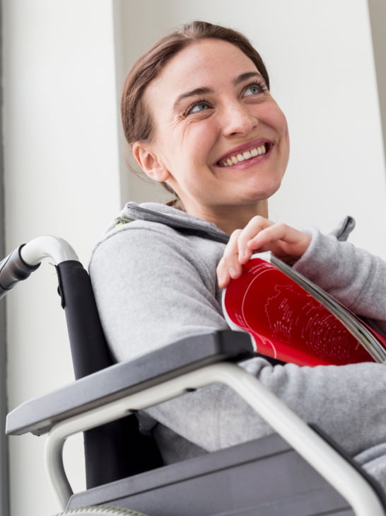 Woman sitting in wheelchair