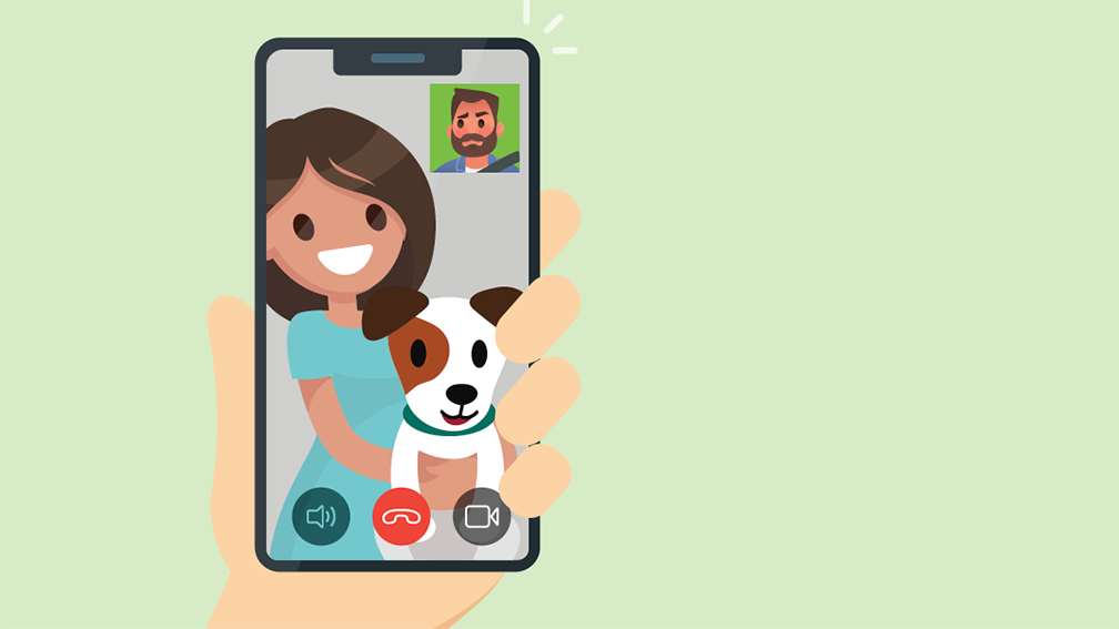 Woman with dog facetiming with man