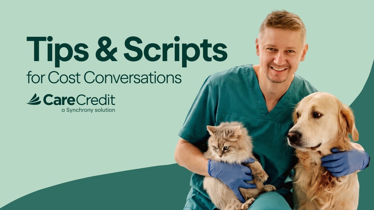 Vet with cat and dog and Tips & Scripts for Cost Conversations title